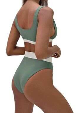 NWT Free people X Kya reversible Green and cream Bikini Bottom, Size: Large